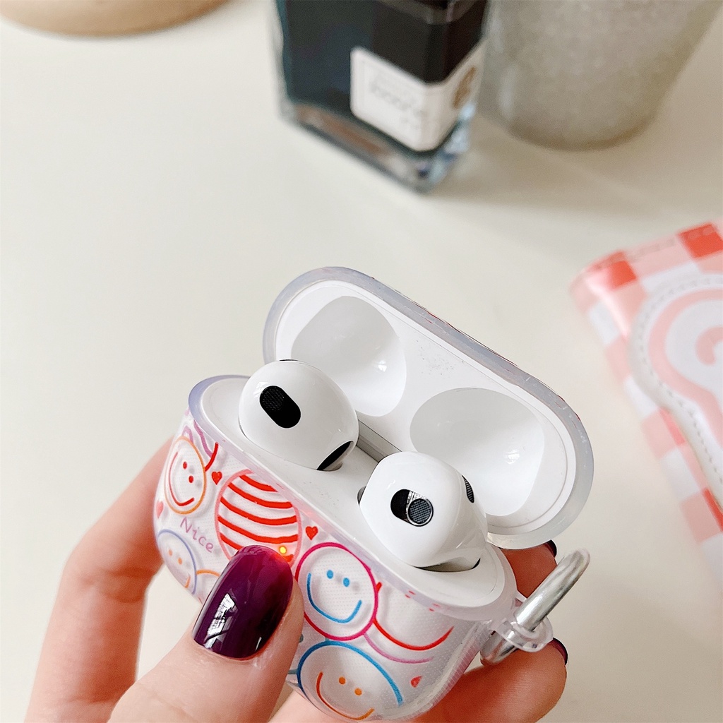 Ốp bảo vệ tai nghe bluetooth không dây TPU trong suốt hình mặt cười đầy màu sắc thích hợp cho Airpods 1 2 3 Pro