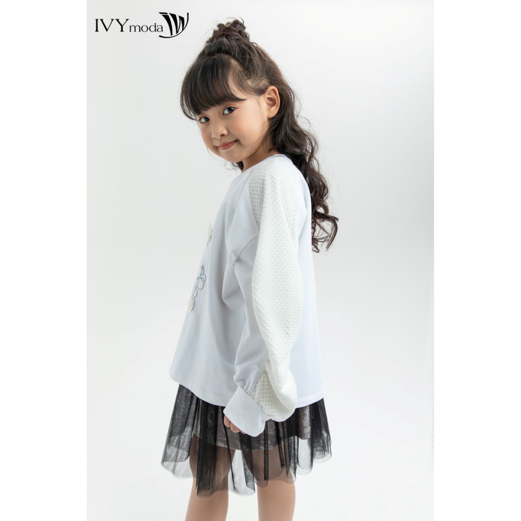 Chân váy xòe nhung phối lưới bé gái IVY moda MS 31G1174