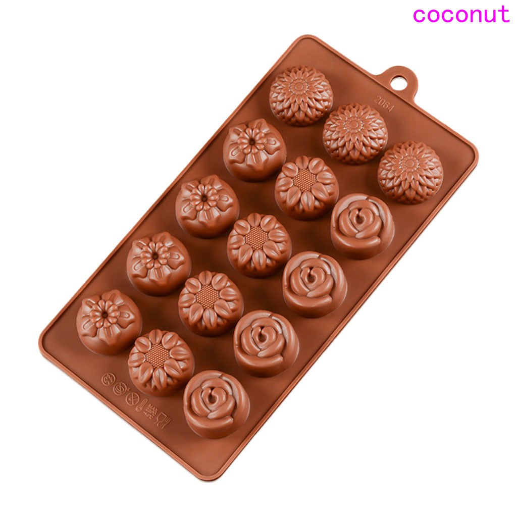 Khuôn Silicon Làm Socola,Thạch Rau Câu,Kẹo Dẻo,Pudding Trang Trí Hình 15 Hoa Hỗn Hợp 2