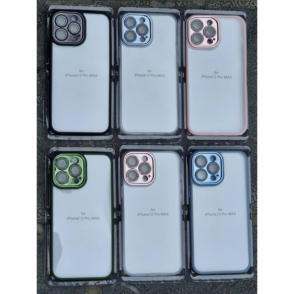 Ốp Miruyi kính trong viền màu camera gắn đá nhũ cho iPhone 13 / 13 Pro / 13 Pro Max sang trọng