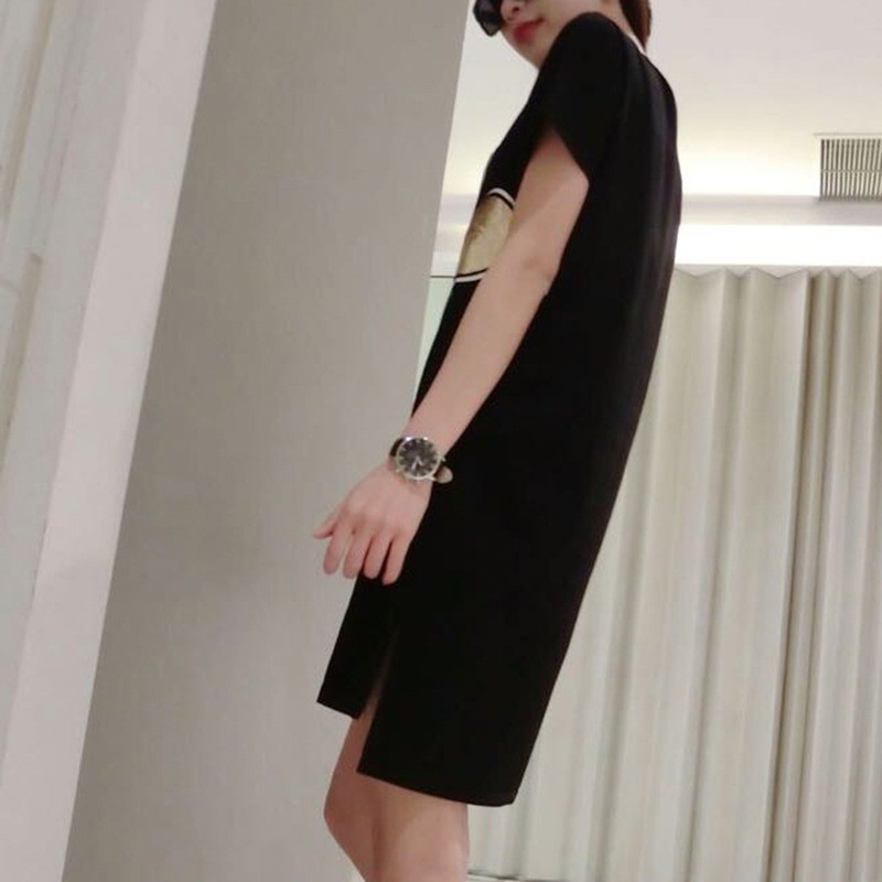 Đầm thun ngắn tay đính kim tuyến hình hoạt hình dễ thương cho nữ