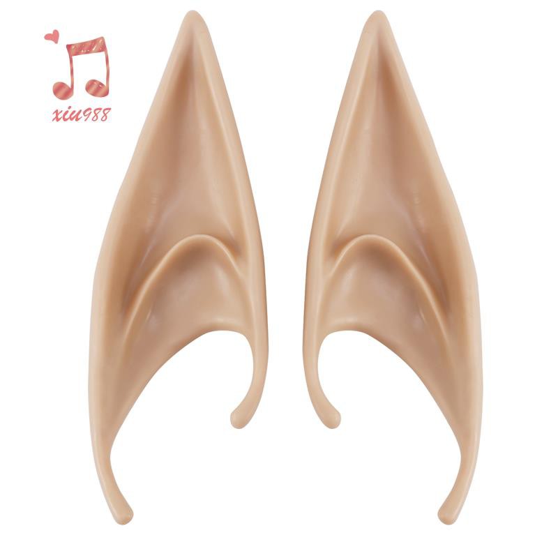 1 Pair PVC Fairy Pixie Fake Elf Ears Halloween Mask New Party Mask Scary Halloween Decoration Soft Pointed Prosthetic Ears Long section light skin tone