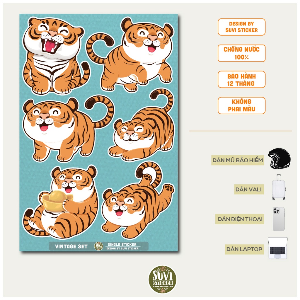 STICKER LẺ - Sticker Hổ Dễ Thương dán mũ bảo hiểm, laptop, điện thoại, vali. MSP: SS05