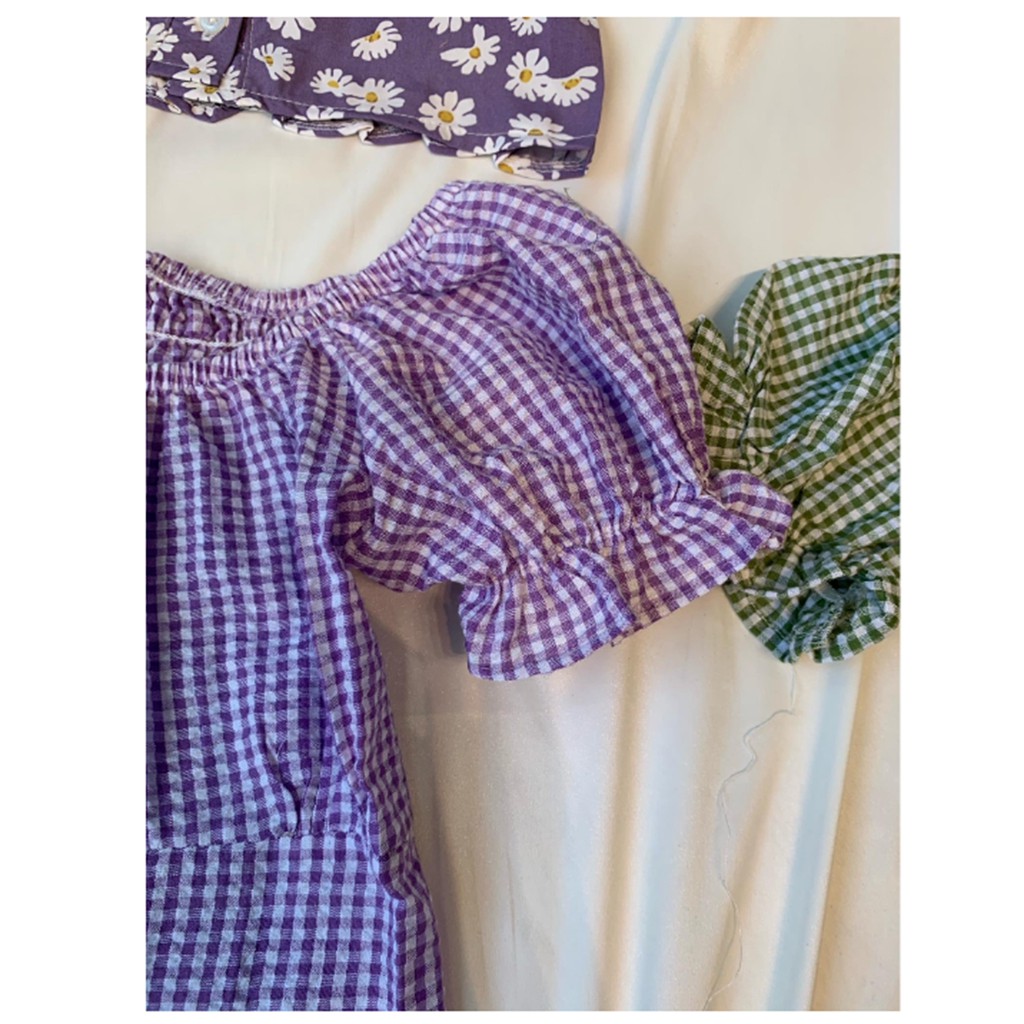 Áo croptop ulzzang chun lưng cka810, kiểu áo tay ngắn trễ vai nhiều màu, cute dễ phối đồ