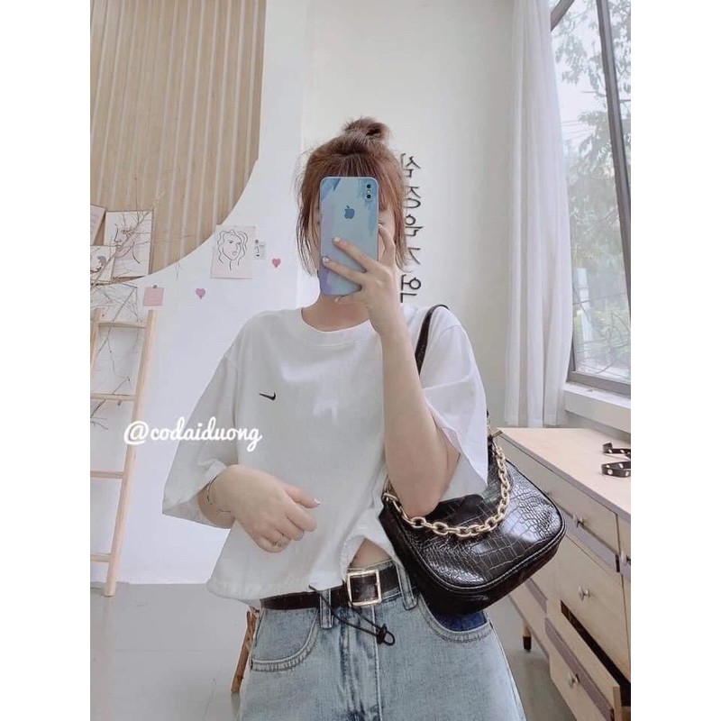 Áo croptop tay lỡ unisex dáng rộng cho nữ