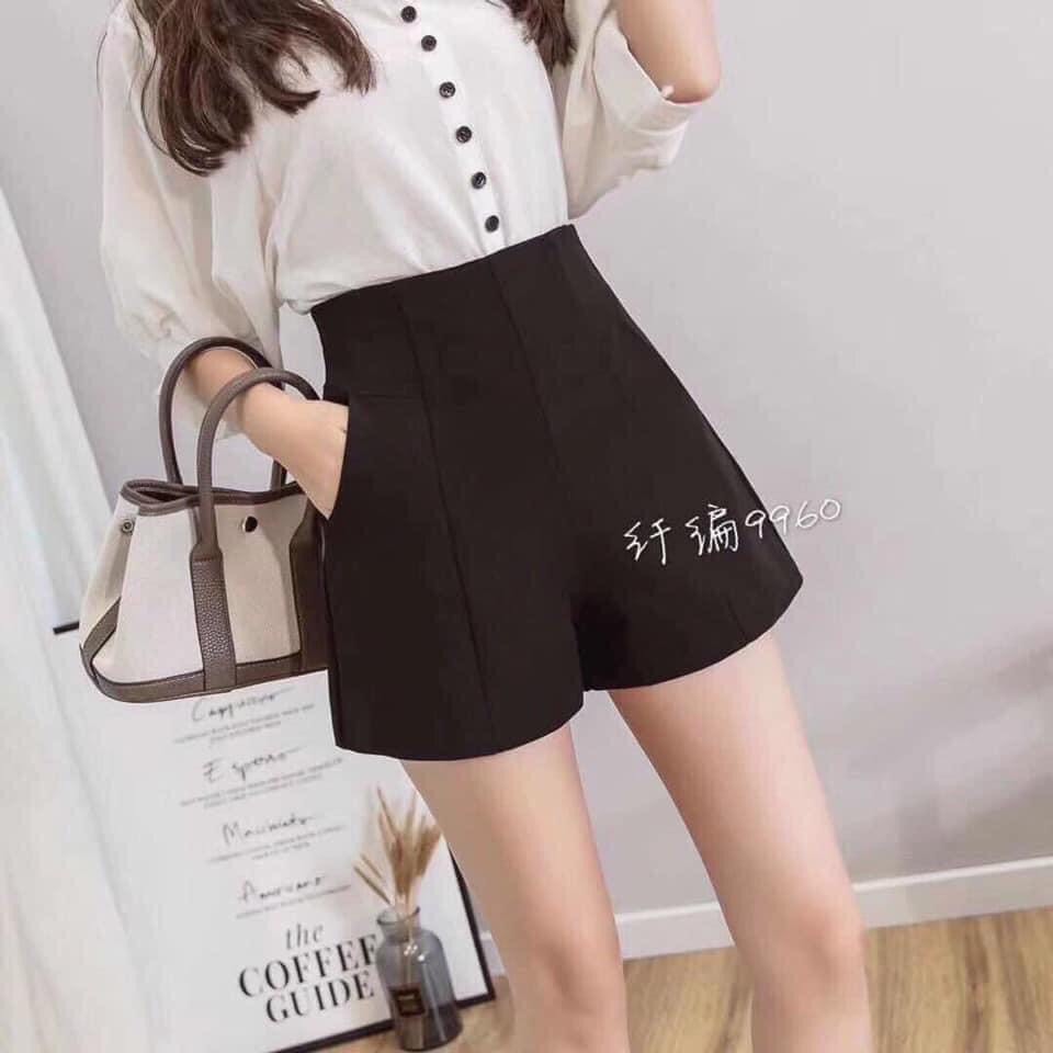 Quần short vải cạp cao