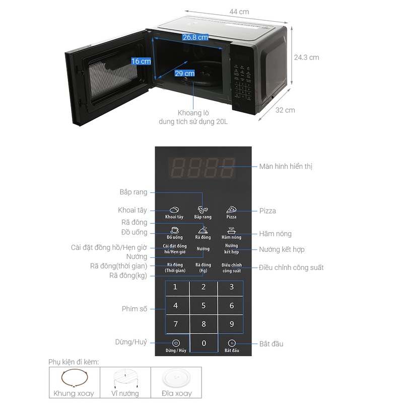 Lò vi sóng Bluestone MOB-7816, dung tích 20 lít, đa dạng chức năng nấu tiện lợi, bảo hành 24 tháng