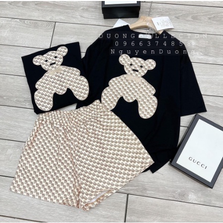 Set bộ gấu, áo thun nữ, GUCCI, áo phông, form rộng, tay lỡ, in thêu hình gấu, vải cotton, thoáng mát | BigBuy360 - bigbuy360.vn