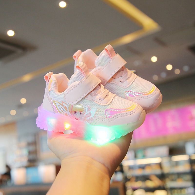 Giày thể thao bé gái phối lưới đế có đèn led dễ thương thời trang cao cấp [GG07]