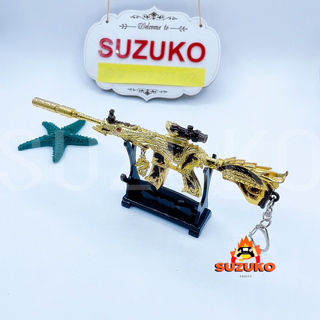 Mô hình M416 pubg kim loại lắp ráp đồ chơi mini Dragon Gold dài 21cm tặng kèm kệ đỡ trưng bày