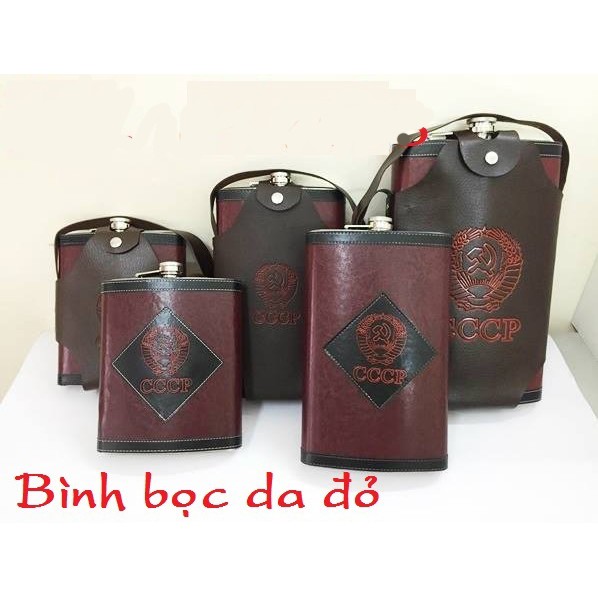 Bình inox CCCP bọc da đỏ 64oz 2L, có túi da đi kèm