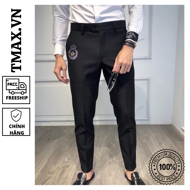 Quần âu nam ống côn, quần tây thêu logo form đứng, lịch lãm, trẻ trung Hàn Quốc vải cao cấp chống nhăn - Tmax.vn