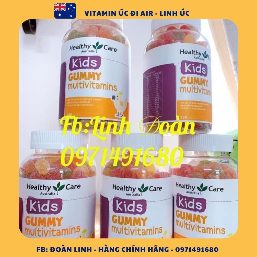 Kẹo Dẻo Kids Gummy Multivitamin - Kids Gummy Omega 3 200v Healthy Care Úc, Hàng úc đi air, Kẹo Dẻo Cung Cấp Vitamins Bé