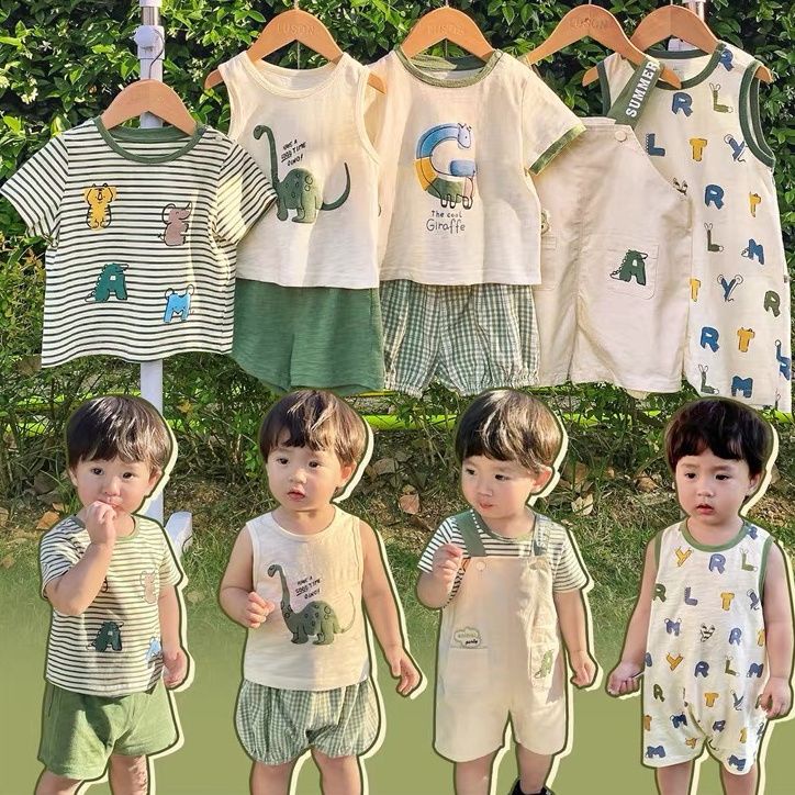 Bộ Đồ Hai Mảnh Dáng Rộng Thoải Mái Phong Cách Phương Tây Thời Trang Mùa Hè Cho Bé Trai