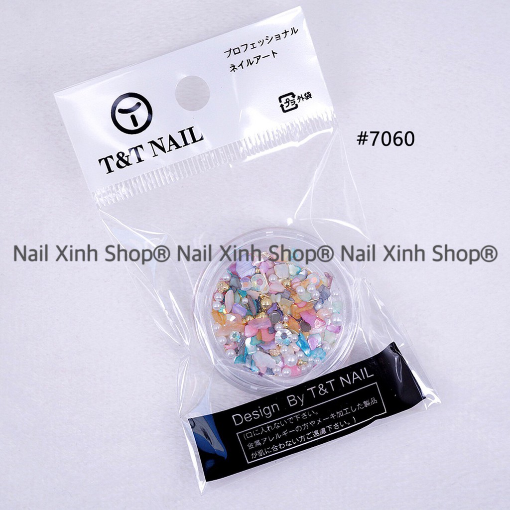 Hủ mix đá nail,xà cừ hạt,charm... phong cách Nhật, phụ kiên nail cao cấp, phụ kiện nail hot