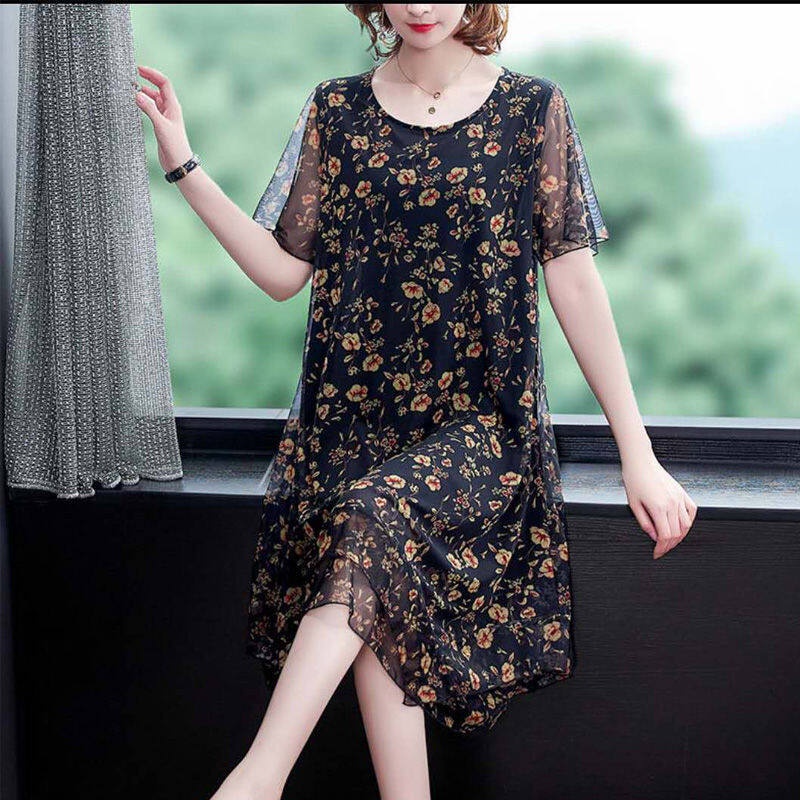 Đầm Lưới Che Khuyết Điểm Dáng Rộng Thời Trang Mùa Hè Mới Cho Phụ Nữ Trung Niên