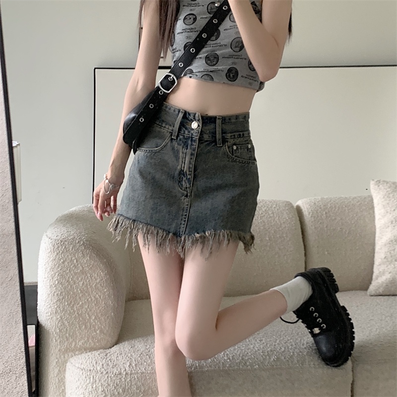 Chân Váy Denim Lưng Cao Dáng Chữ a Thời Trang Hàn Quốc Cá Tính Cho Nữ
