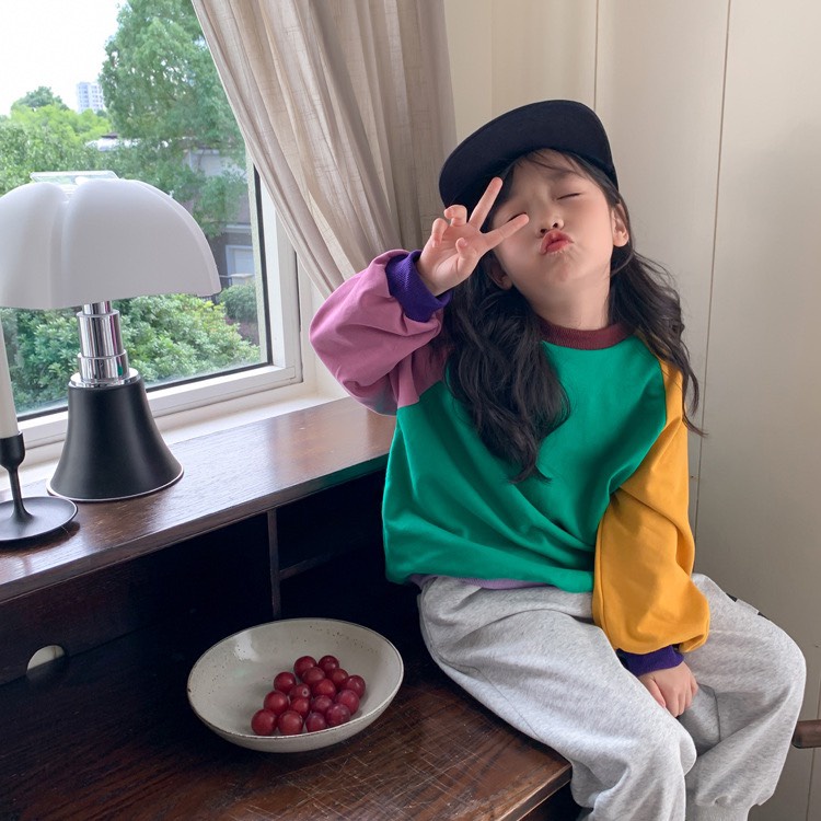 Áo sweater raglan mix màu lạ mắt cho bé A855