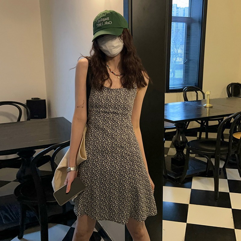 Đầm voan hoa ZHELIHANGFEI hai dây xinh xắn dành cho nữ