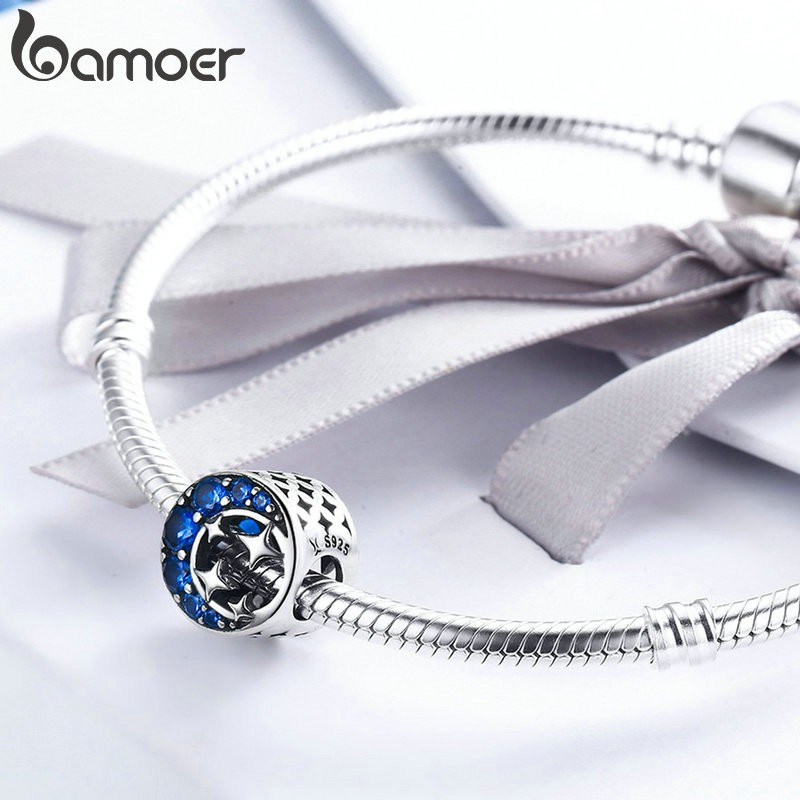 Hạt charm Bamoer mạ bạc 925 hình trăng sao dùng để làm vòng tay dành cho nữ