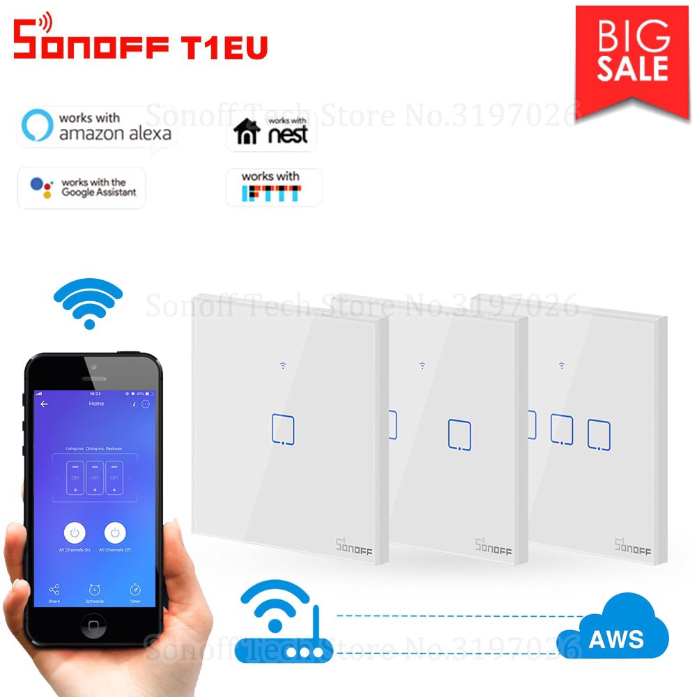Công tắc thông minh Wifi + RF433mhz SONOFF T1EU