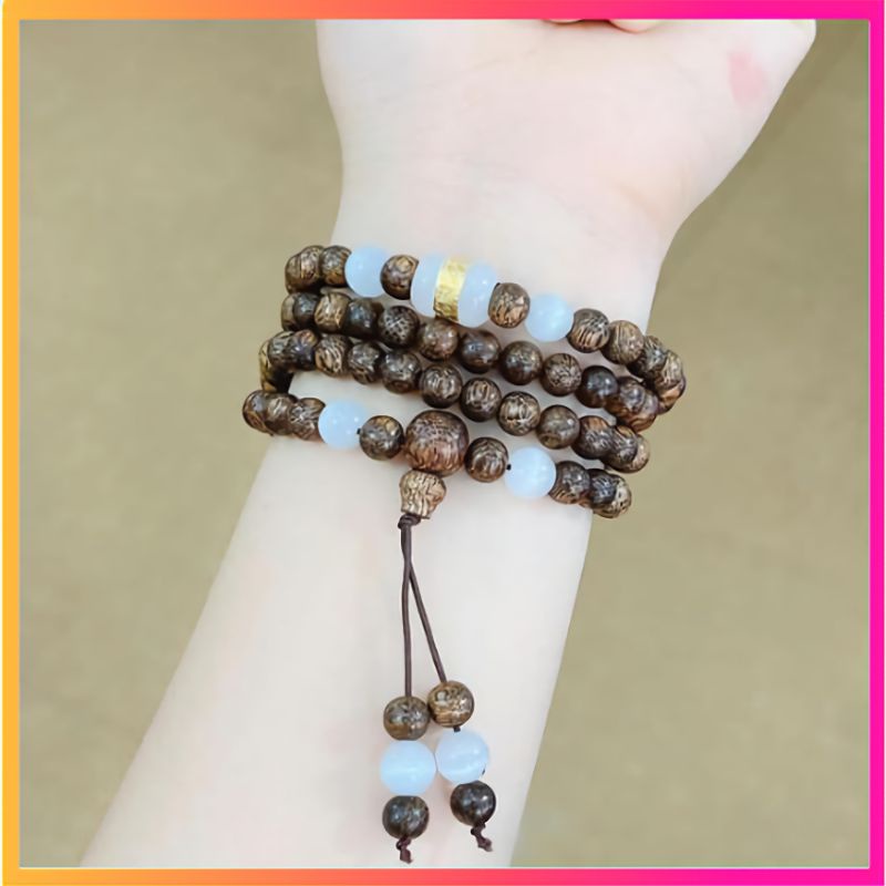 Vòng Tay Trầm Hương Chuỗi 108 Hạt Trầm Mix Lu Thống Bọc Dát Vàng Vòng Tay Nam Nữ - 141