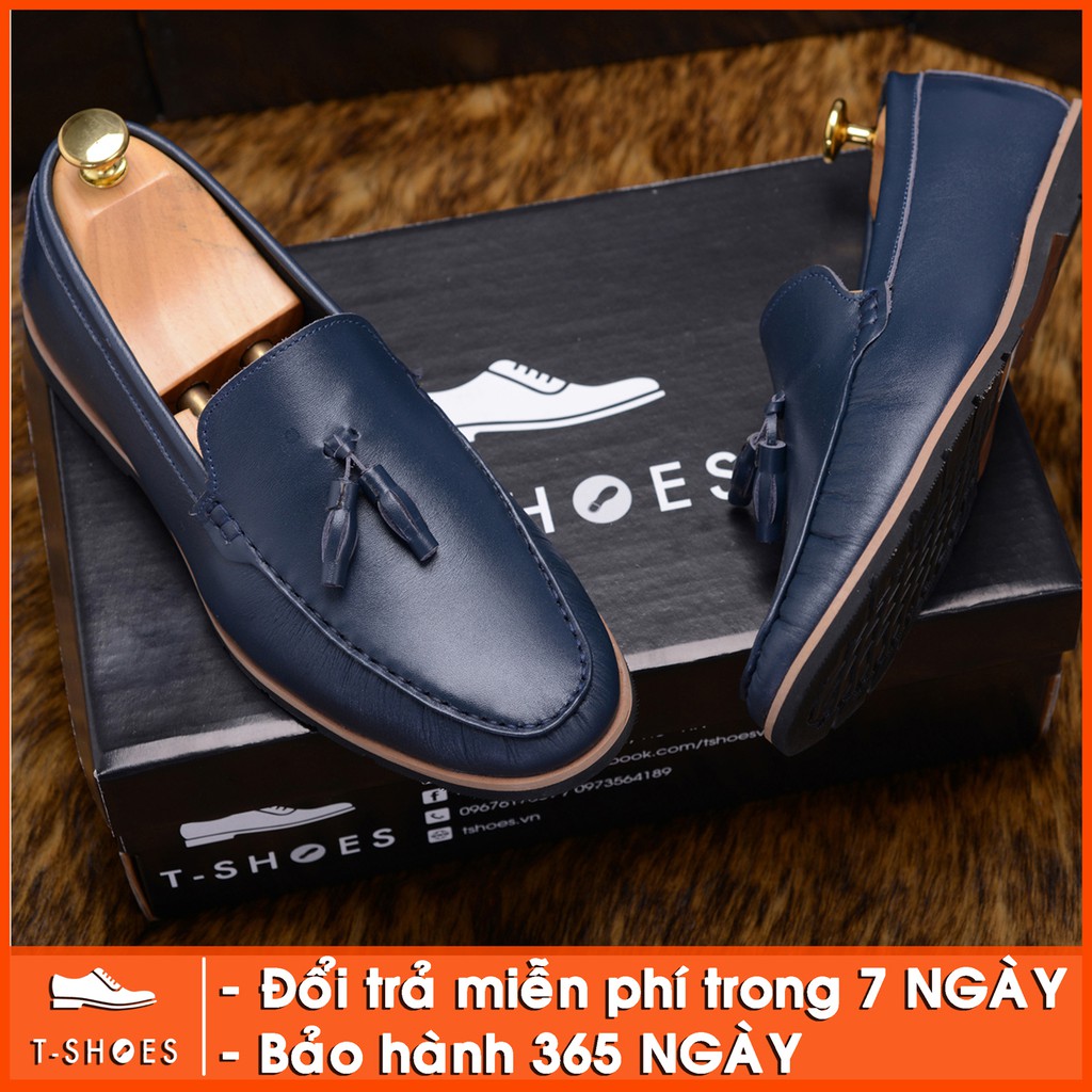 Giày lười nam Tassel Loafer da lì, họa tiết chuông màu xanh rêu