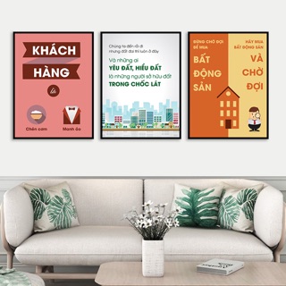 BỘ 3 TRANH CANVAS SLOGAN BẤT ĐỘNG SẢN ( KÈM KHUNG TRANH) SR123