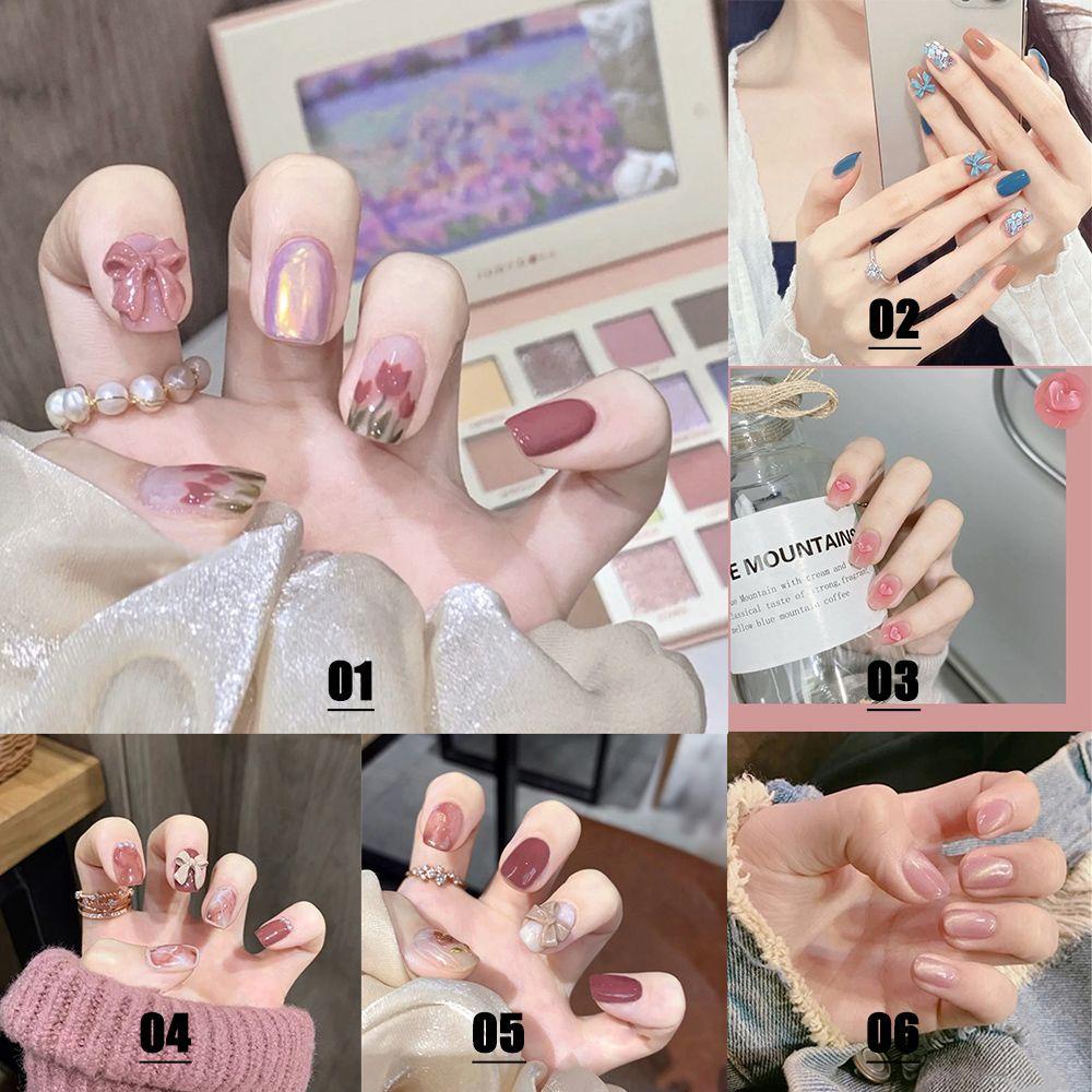 Hộp 24 Móng Tay Giả Ngắn / Tròn / Vuông Che Phủ Toàn Diện Kiểu Pháp MIHAN1