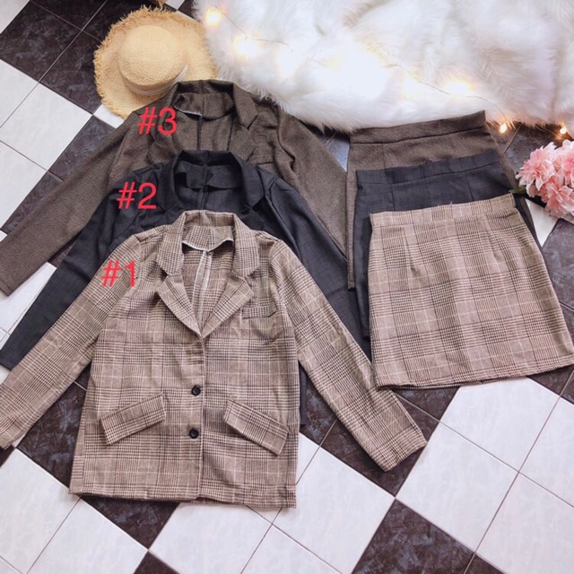 SET VEST CARO VÀ CHÂN VÁY ( SET VEST BLAZER ) phong cách ulzzang