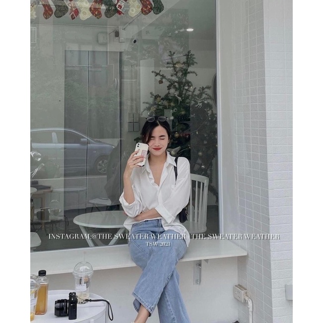 Áo sơ mi nữ Form rộng, Áo trơn kiểu dáng basic dài tay