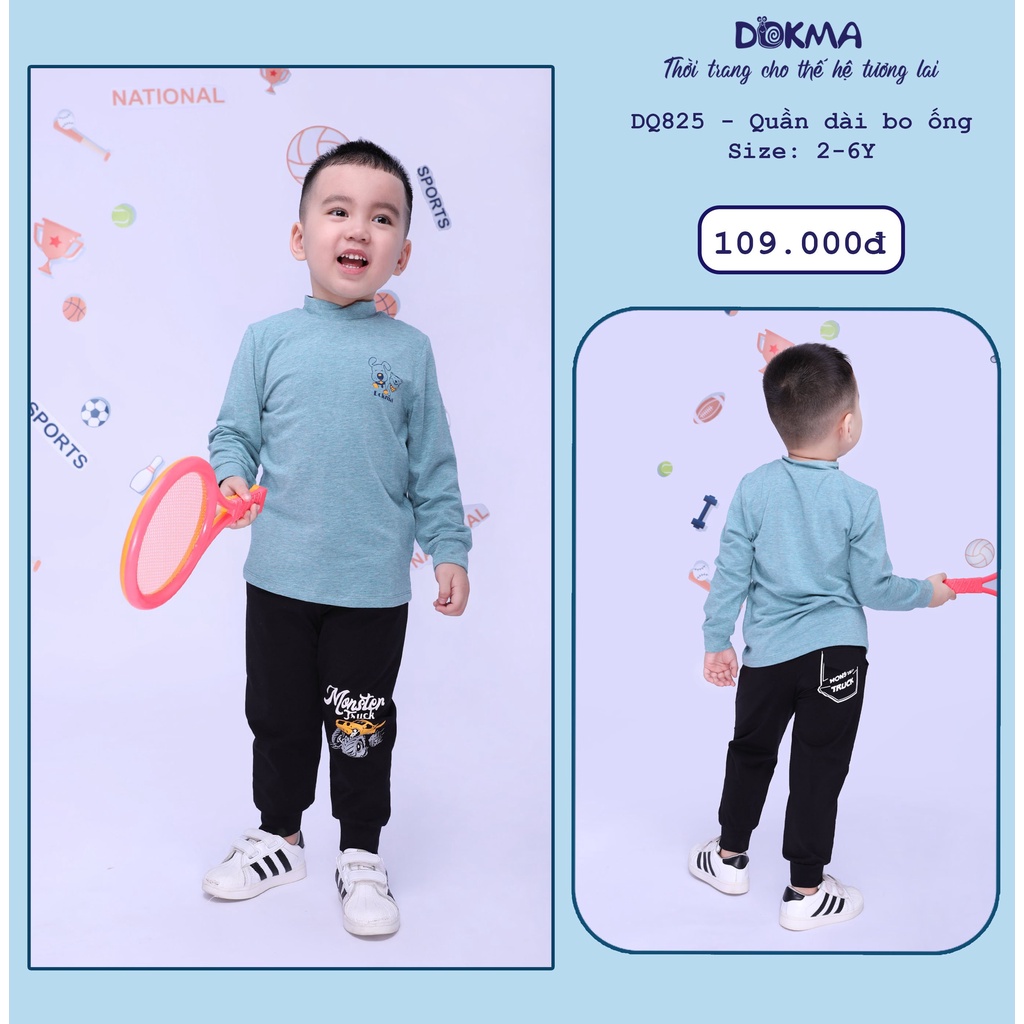 DQ825 Quần dài bo ống in hình Dokma vải cotton mỏng vừa (2-6T)