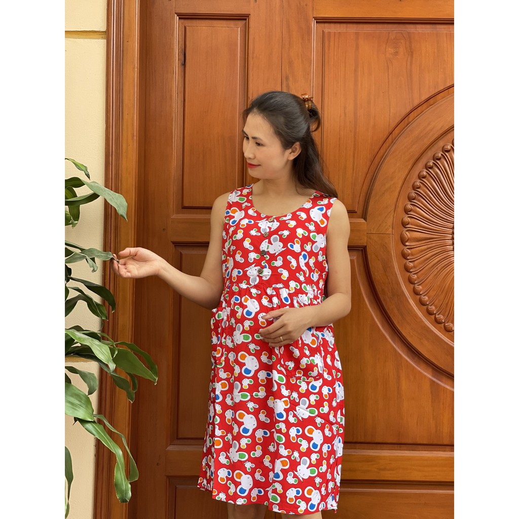 Váy bầu lanh 4 khuy kiểu dáng trẻ trung_chất lanh đanh mịn V4K