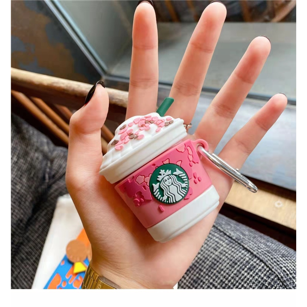 Vỏ Bảo Vệ Hộp Sạc Tai Nghe Airpods 3/1/2 pro bluetooth Không Dây Chất Liệu Silicon Mềm Họa Tiết Starbucks Sakura 3D