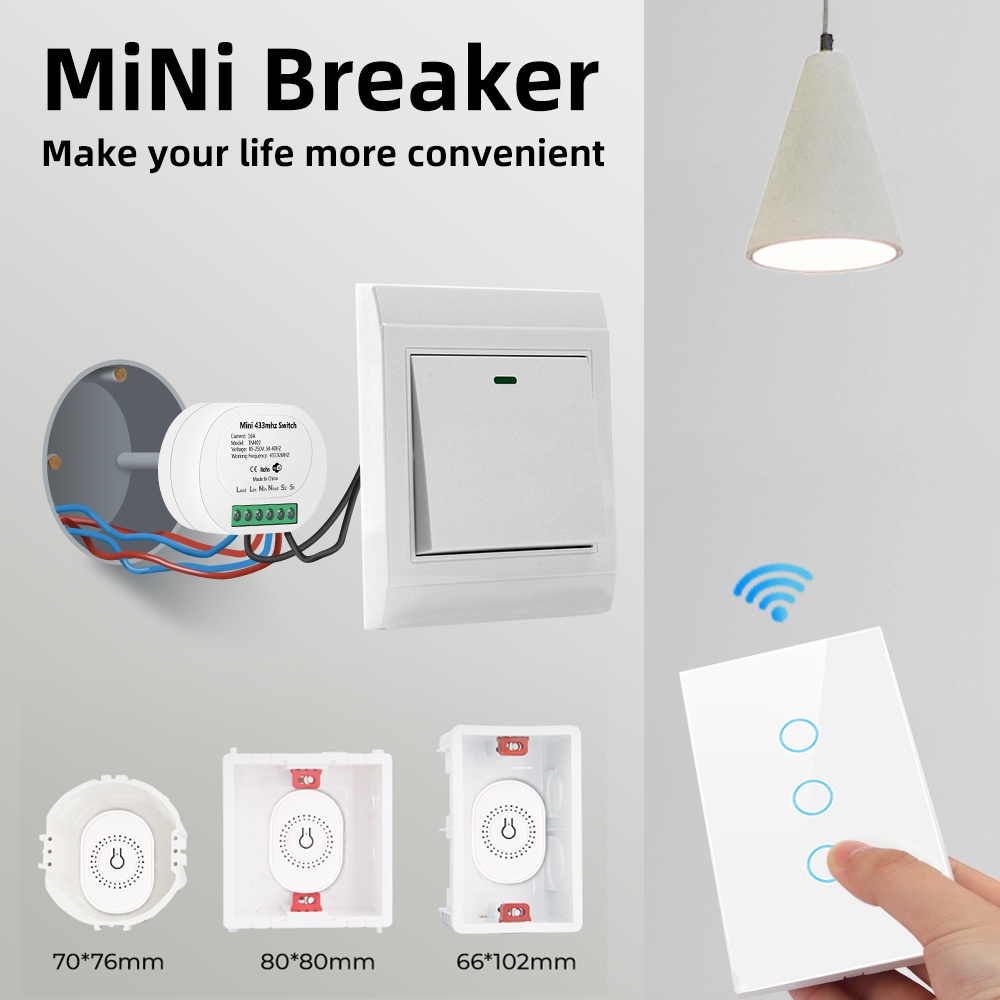 Bộ remote công tắc đèn tường SMATRUL không dây US 16A chạm 2 chiều RF 433Mhz thông minh môđun 1/2/3 nhóm 110V 220V