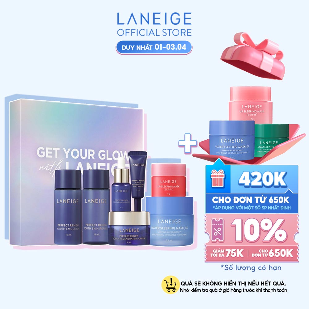 Bộ chống lão hóa &amp; làm đẹp cho da từ trong giấc ngủ LANEIGE Sleeping Mask &amp; Perfect Renew Youth