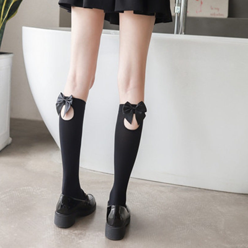 Xiangbao Vớ Ống Cao Tới Gối Phối Nơ Rỗng Đồng Phục Học Sinh Nữ