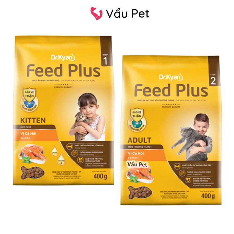 Hạt cho mèo Dr.Kyan Feed Plus 400g vị cá hồi - Thức ăn cho mèo con, mèo lớn Vẩu Pet Shop