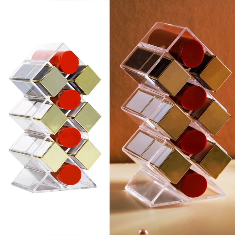 Hộp Đựng Son Môi 10 Ngăn Bằng Acrylic Trong Suốt Có Thể Xếp Chồng Lên Nhau