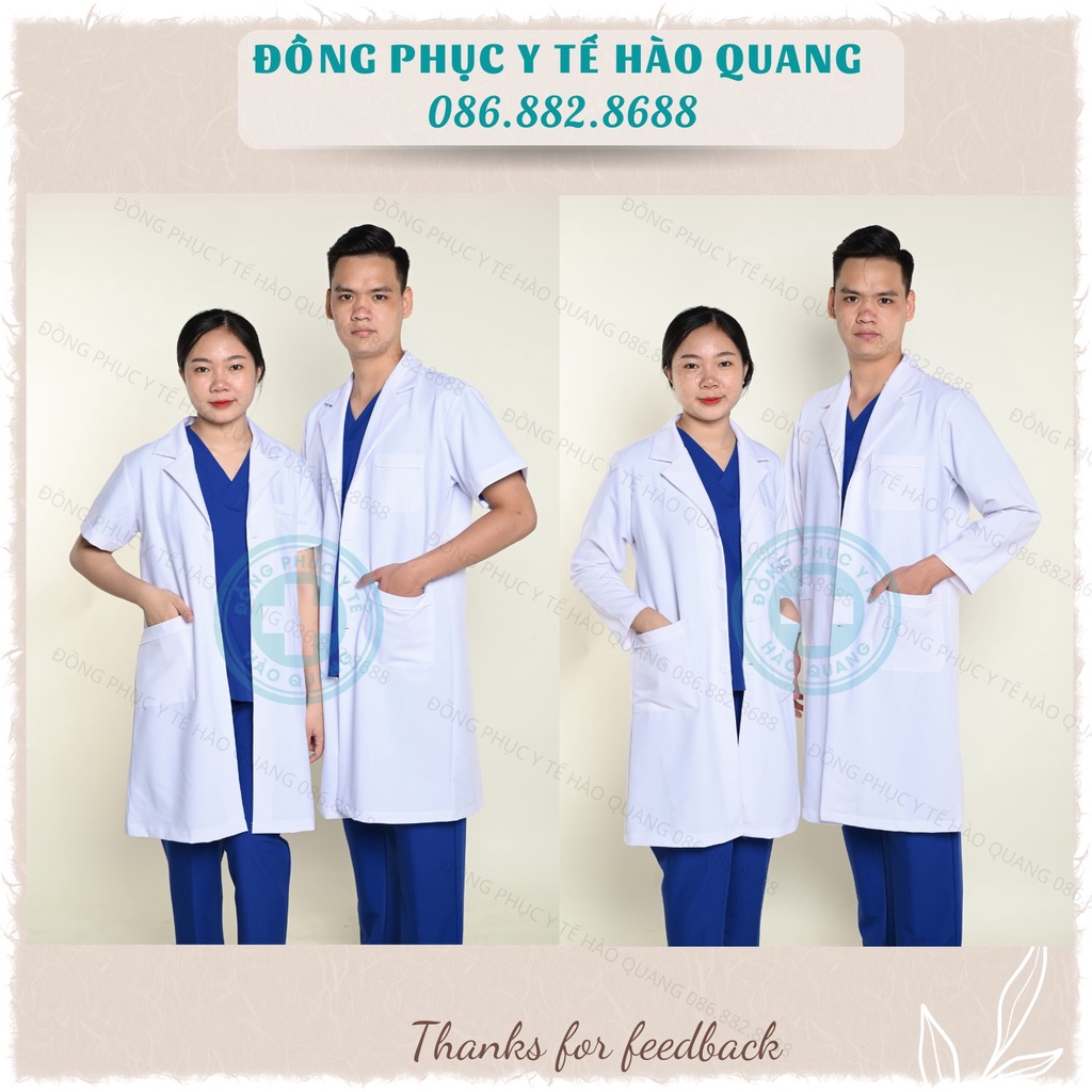 Áo Blouse trắng Hào Quang dáng dài cho bác sĩ, dược sĩ, spa, thẩm mỹ hàng cao cấp