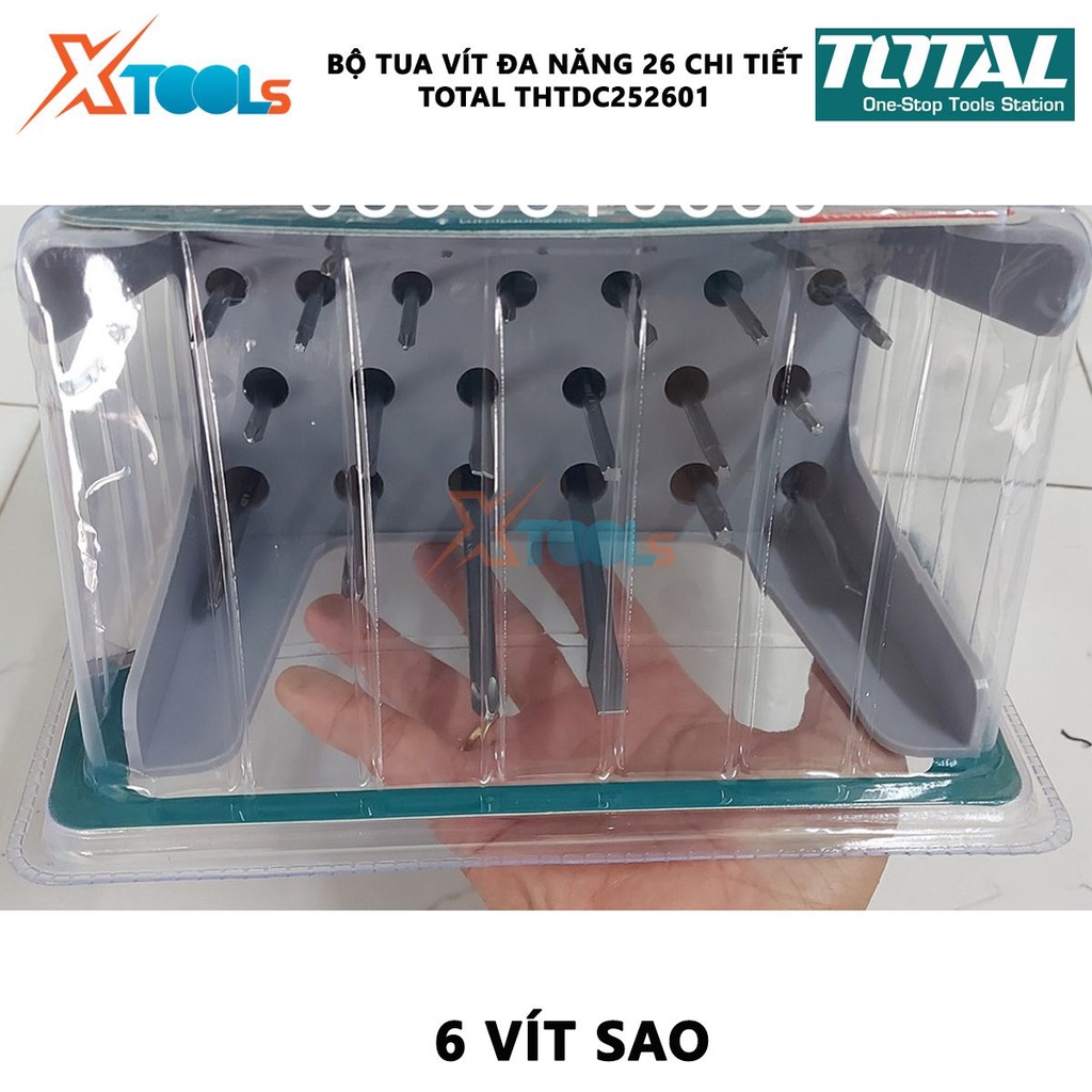 Bộ tuốc nơ vít đa năng 26 chi tiết TOTAL THTDC252601 |Bộ 26 tua vít dẹp, bake, sao, tua vít vuông [CHÍNH HÃNG] [XTOOLs]