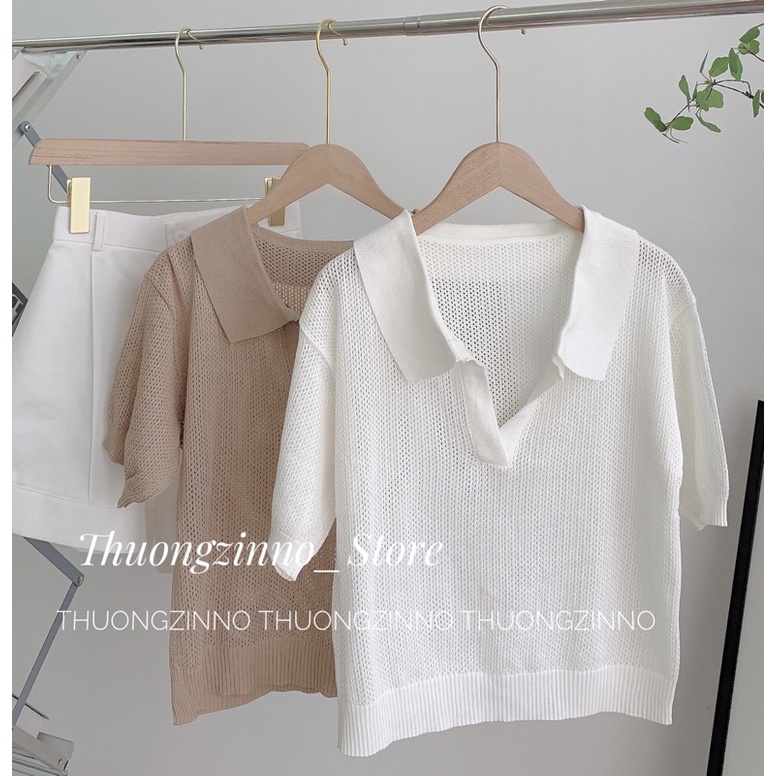 [Ảnh thật/Video] Áo phông mongtogi Ding sợi dệt lưới có cổ chất đẹp phong cách hàn Quốc
