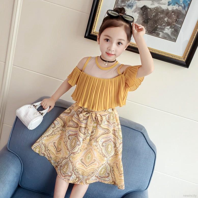 Set áo phối lưới + Chân váy xòe dễ thương cho bé gái