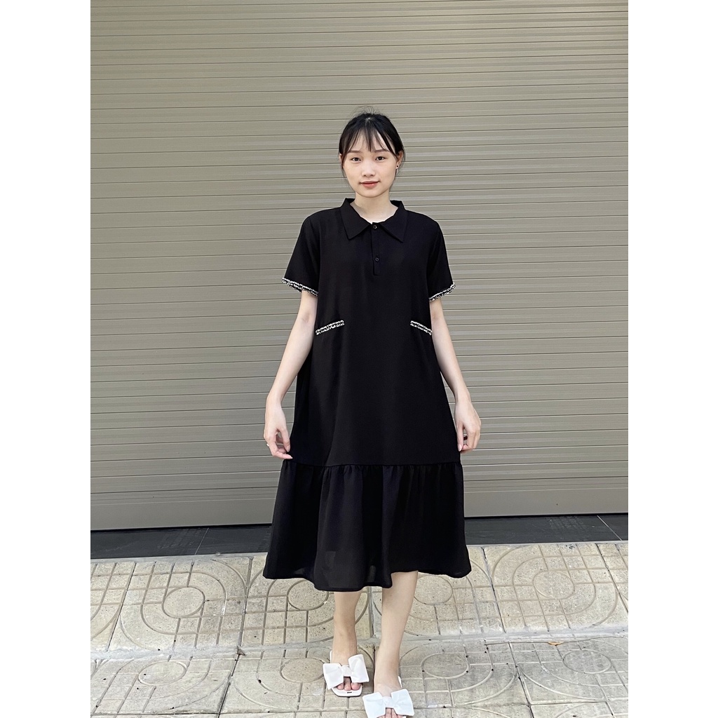 Đầm bầu công sở thời trang mùa hè màu đen váy bầu mặc được sau sinh