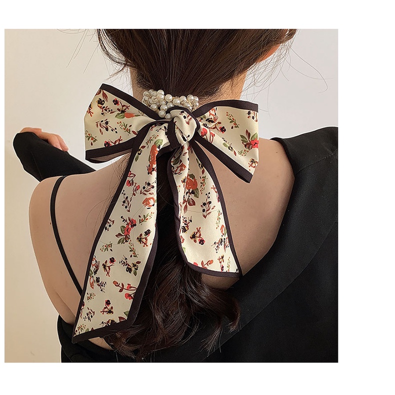 Dây Buộc Tóc Thắt Nơ Ruy Băng Đính Ngọc Trai Giả Kiểu Hàn Quốc Xinh Xắn