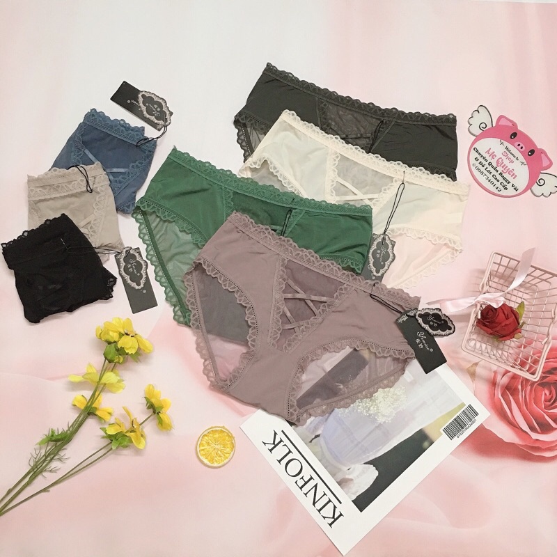 Quần lót ren nữ đan chéo thời trang, chất liệu ren mềm mịn cho cô bé khô thoáng cả ngày