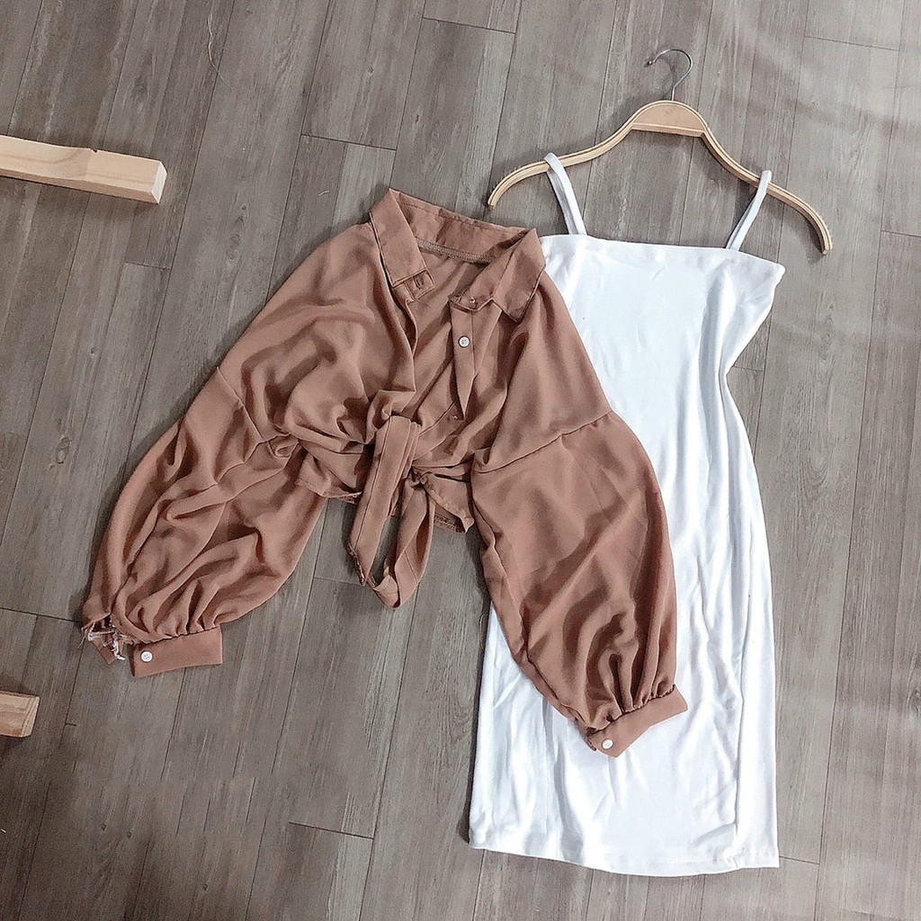 [BÁN CHẠY] Set đầm body hai dây phối Sơ mi voan cột eo siêu cute UK113212