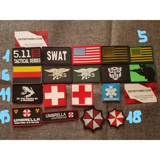 tấm dán patch velro nhựa trang trí balo  511, áo khoát có mặt bông Cờ Mỹ, y tế, umbrella, Transformer, US Seals