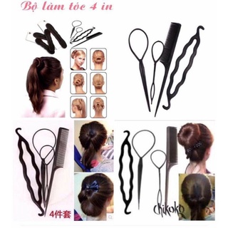 Bộ 4 Dụng Cụ Búi Tóc - Bộ Lược Làm Tóc 4 Món