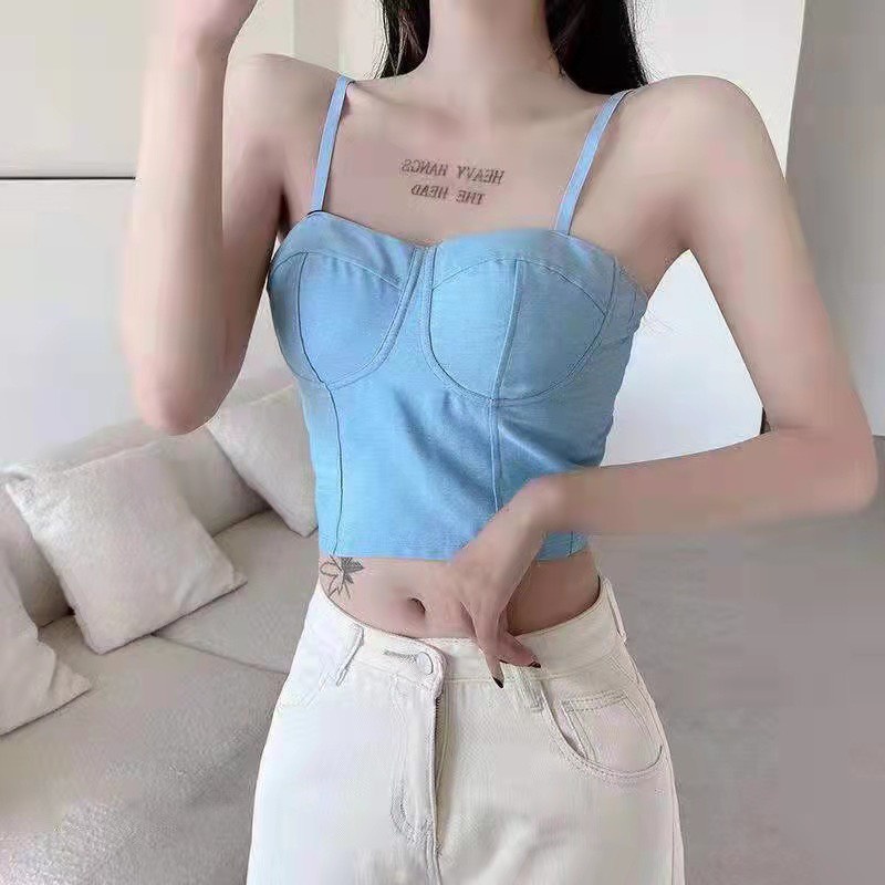 Áo 2 dây Hàn Quốc cup ngực có đệm croptop lưng chun co giãn tốt